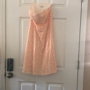 Orange/ White Floral Strapless Dress